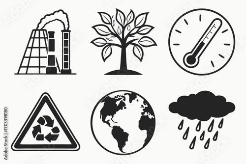 Environmental Icons Collection Pollution Nature Climate Recycling.