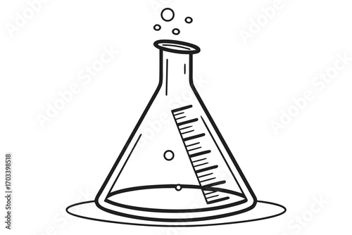 Hand Drawn Erlenmeyer Flask with Bubbles.