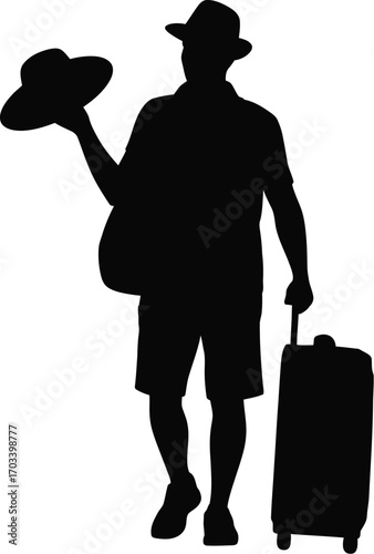 Man with hat and suitcase silhouette person