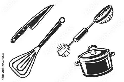 Kitchen Utensils Collection Knife Whisk Blender Pot.