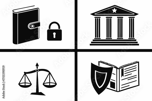 Legal Icons Representing Justice and Law.