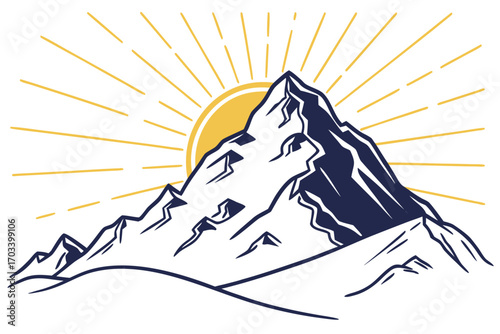 Majestic Mountain Peak Sunrise Illustration.