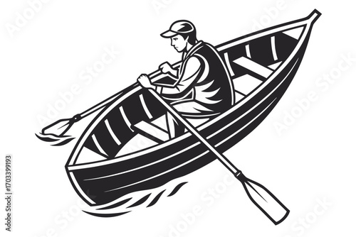 Man Rowing Boat Silhouette.