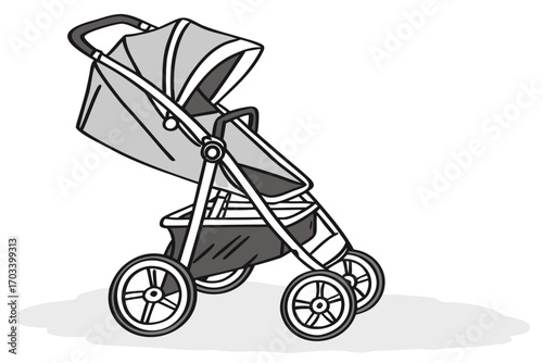 Modern Gray Baby Stroller Illustration.