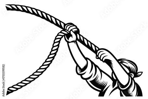 Person Pulling Thick Rope with Strength and Determination.