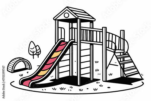 Playful playground slide and climbing structure.