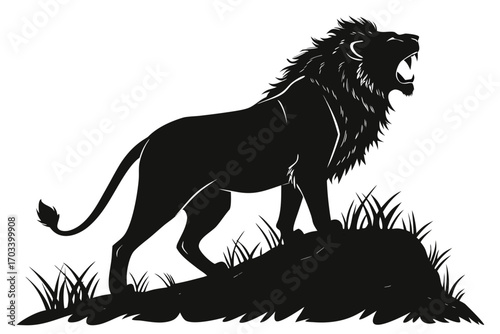 Roaring Lion Silhouette on Rocky Outcrop.
