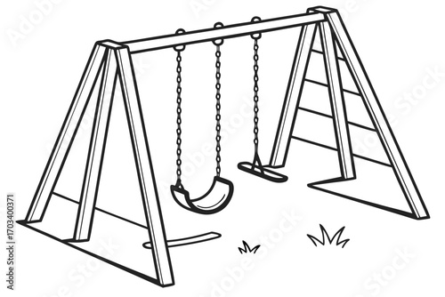 Simple Line Drawing of a Playground Swing Set.