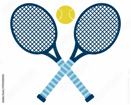 Two crossed tennis rackets and ball simple graphic
