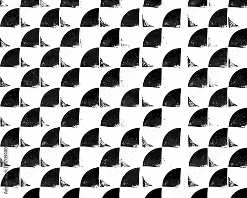 Abstract black and white quarter circle pattern with grunge texture