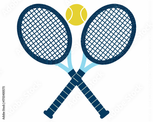 Two crossed tennis rackets and tennis ball graphic design
