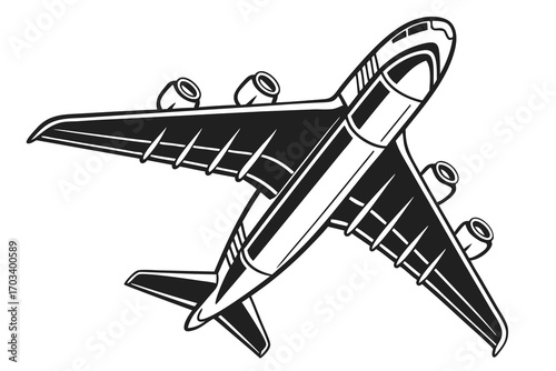 Stylized Black and White Airplane Illustration.