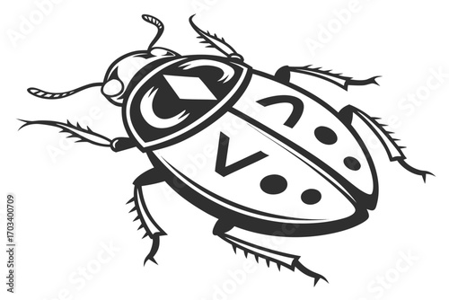 Stylized Black and White Insect Graphic Design.