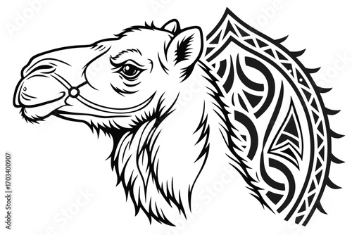Stylized Camel Head Tribal Tattoo Design.