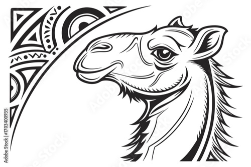 Stylized Camel Head with Tribal Ornament.