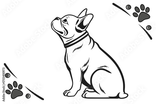 Stylized French Bulldog Sitting and Looking Up.
