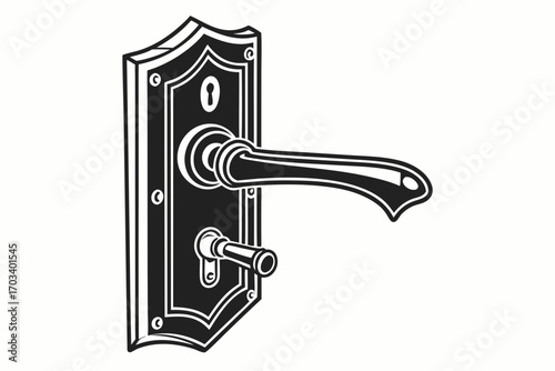 Vintage Door Handle and Lock Mechanism Illustration.