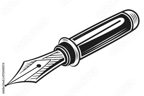 Vintage Fountain Pen Writing Instrument Illustration.