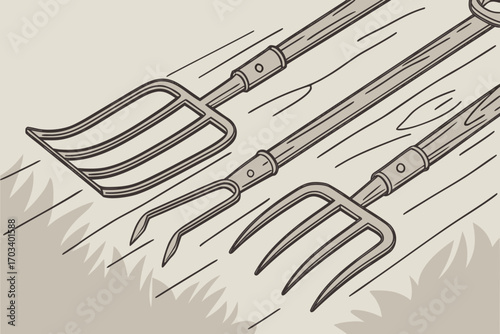 Vintage Garden Tools Illustration.