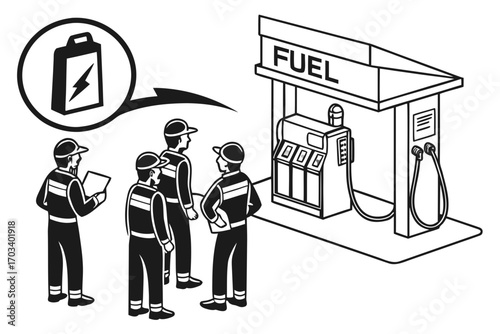 Workers Discussing Electric Vehicle Charging Station.