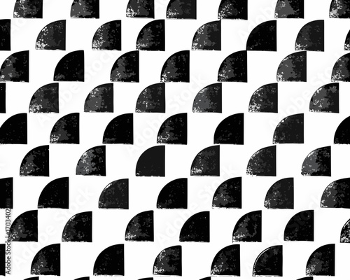 Black and white abstract geometric pattern with textured quarter circles