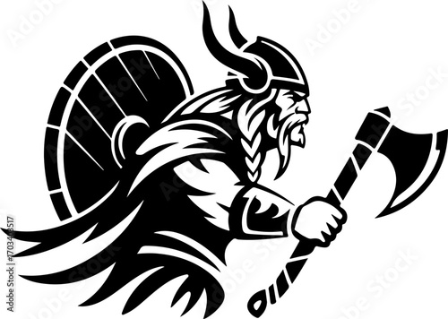 Viking Warrior Silhouettes in Battle Pose