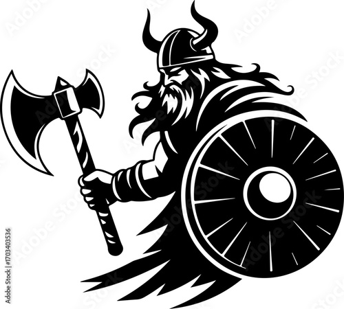 Viking Warrior Silhouettes in Battle Pose
