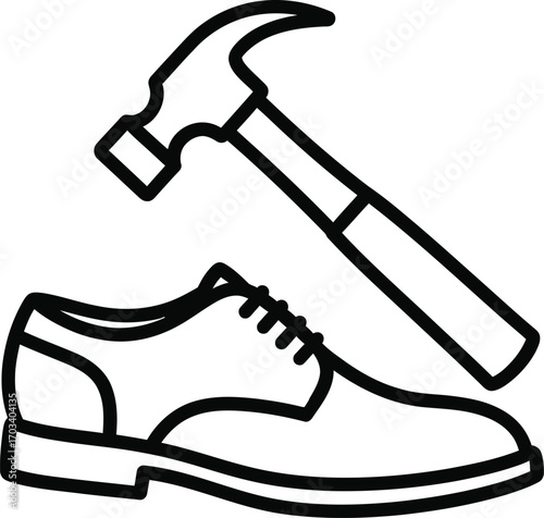 Shoe repair service icon and tools isolated on white background isolated on transparent background