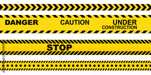 Set of yellow and black caution and danger warning tapes