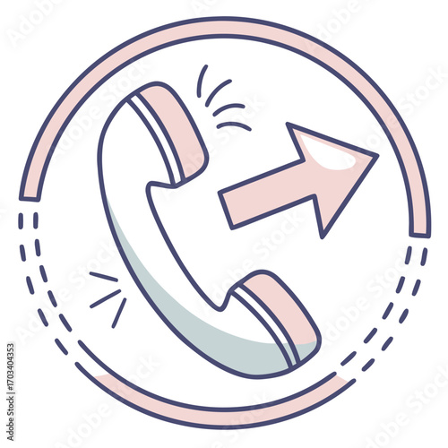 Vector art of outgoing call line icon handset with arrow pointing outward, representing making a phone call simple vector illustration for communication concepts
