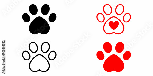 Collection of paw print icons with heart detail