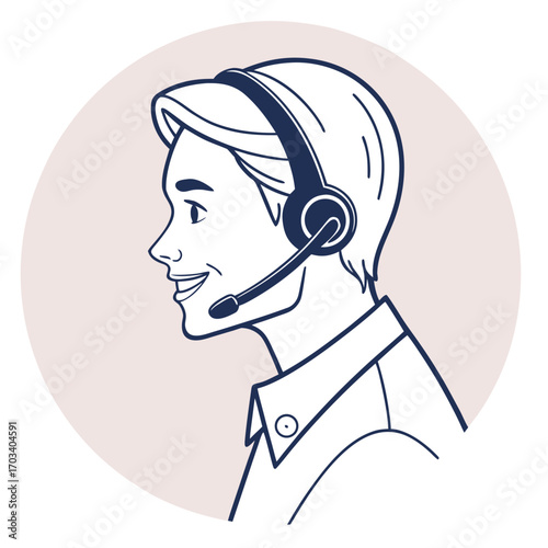 Vector art of a friendly customer service representative with a headset, showcasing professionalism and support, set against a clean, white backdrop