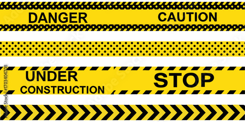 Collection of yellow and black warning and danger tapes