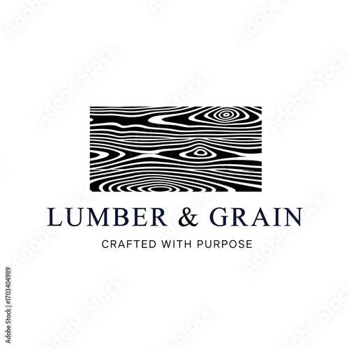 The official logo for Lumber & Grain, featuring a stylized black and white wood grain pattern above the company name and tagline.