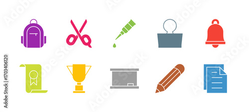 Achievement and Motivation Icon Set Flat Colorful Solid Line Bold Line Vector Collection
