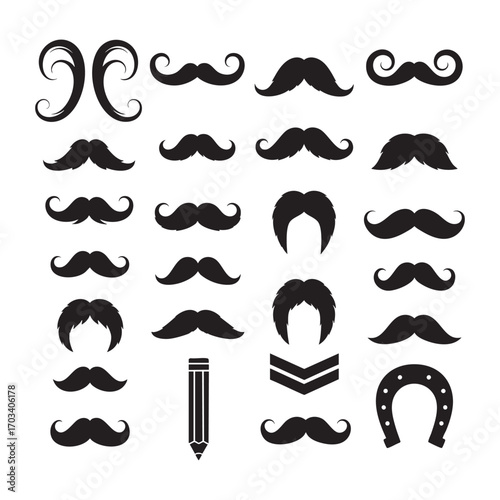 Black Mustache and Beard Silhouette Collection Vector