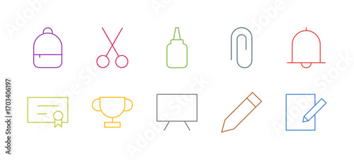 Achievement and Motivation Icon Set Flat Colorful Solid Line Bold Line Vector Collection