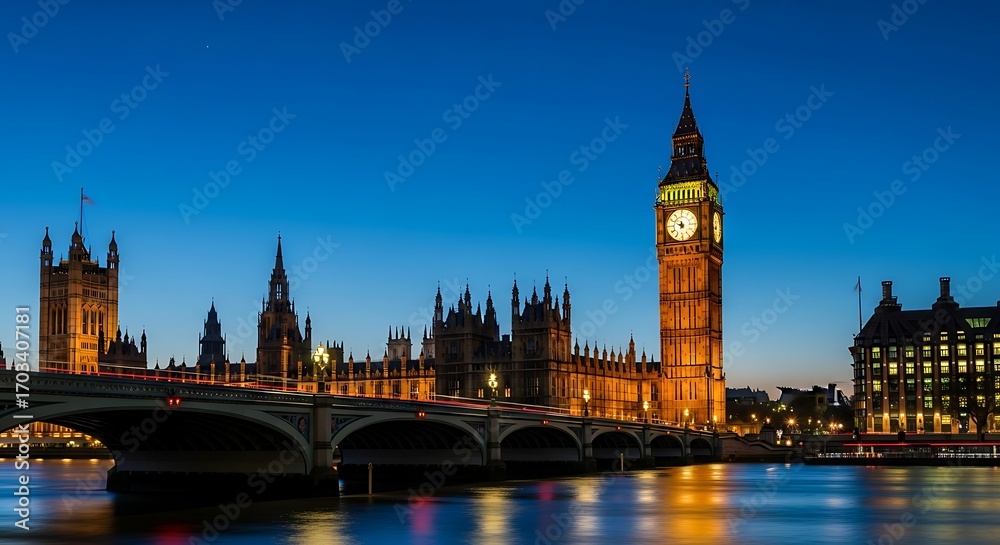 Fototapeta premium London at Night - Houses of Parliament and Big Ben.