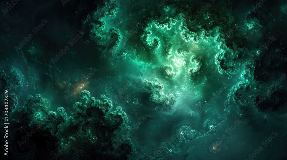 Fototapeta premium Abstract Deep Space Nebula With Green Teal Colors