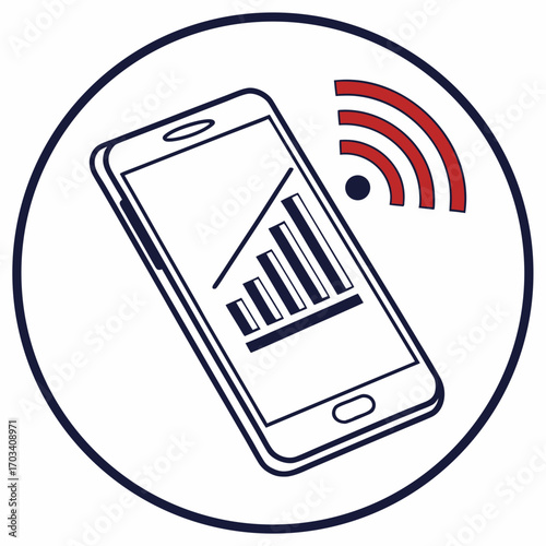 Mobile phone displaying a growing bar chart with a wireless signal icon emanating from it