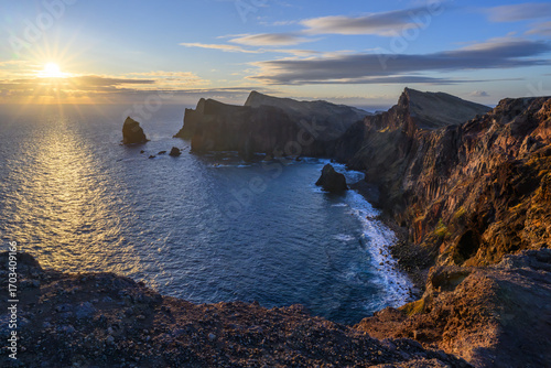 A bay with sunrise on the PR8 hiking trail on the island of Madeira