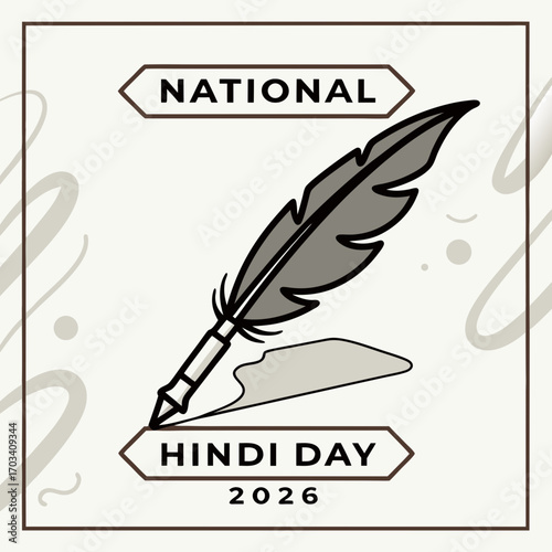 National hindi day 2026 celebrated with a quill pen and ink illustration symbolizing language and writing