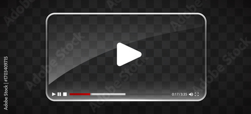 Transparent glass video player template for web and mobile apps.