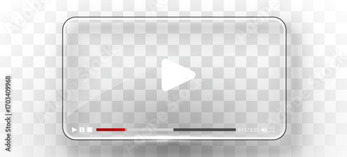 Transparent glass video player template for web and mobile apps.