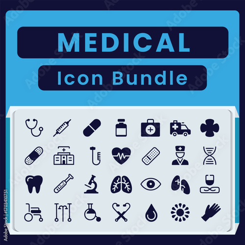 Medical icon bundle with stethoscope syringe pill and ambulance medical icons healthcare