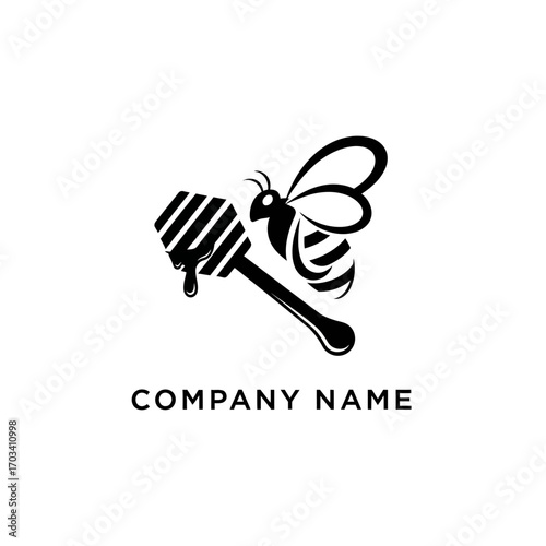 Bee and Honey Dipper Logo Design.
