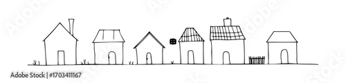 Simple line drawing of various houses in minimalist style  