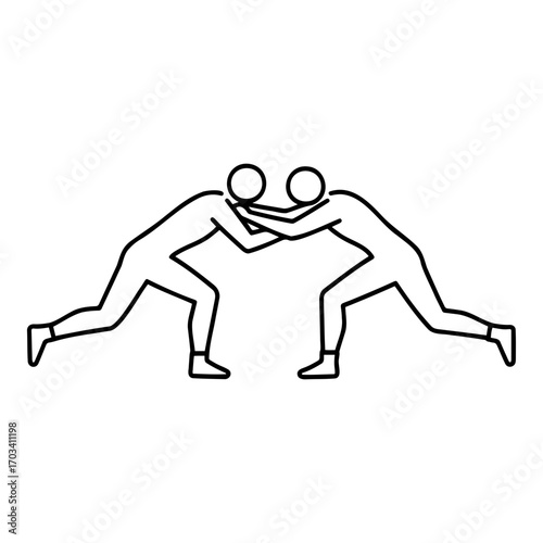 Two wrestlers competing in a match for freestyle wrestling  