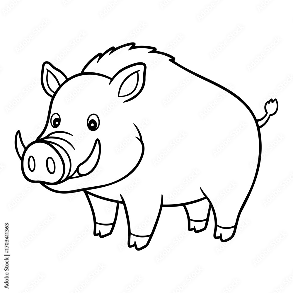 Obraz premium Cartoon boar character illustration in black and white style 