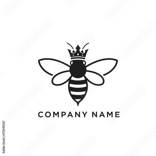 Elegant Bee Logo with Crown, Symbol of Royalty and Honey Production.